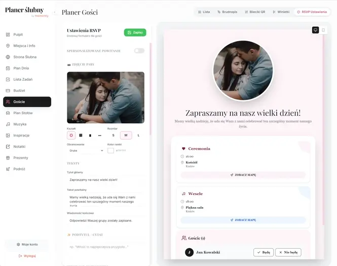 Statusy RSVP i zarządzanie listą gości weselnych online w planerze