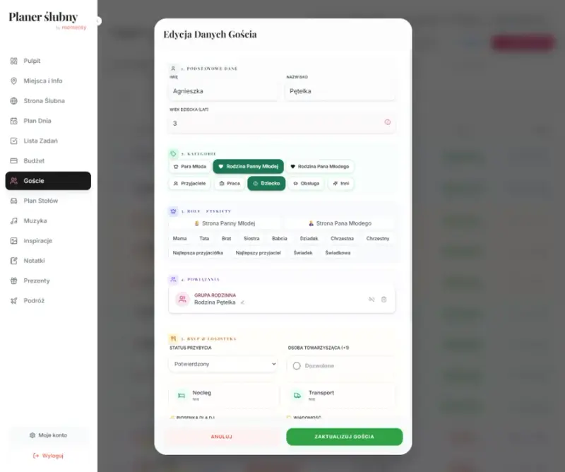 Lista gości weselnych w planerze online przed wyborem sali Lista gości weselnych w planerze online przed wyborem sali