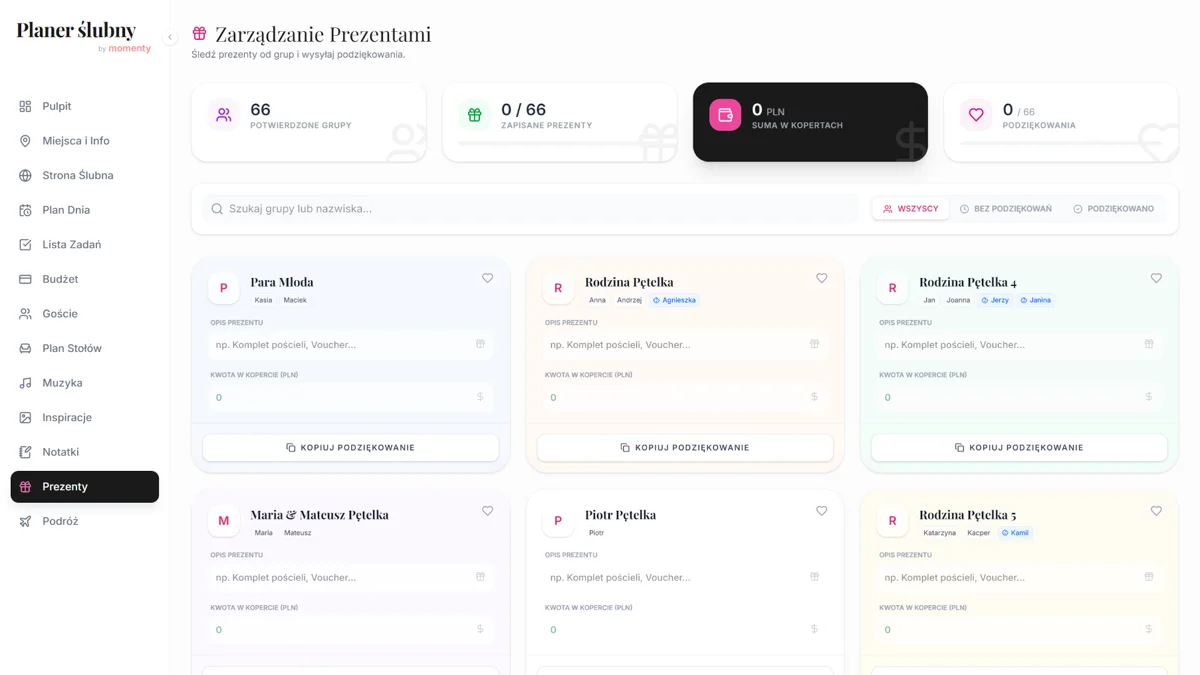 Lista prezentów ślubnych online z podziękowaniami i rejestrem upominków Lista prezentów ślubnych online z podziękowaniami i rejestrem upominków