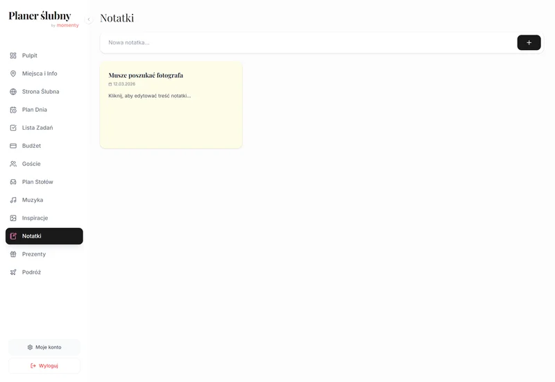Notatnik ślubny online w planerze Momenty
